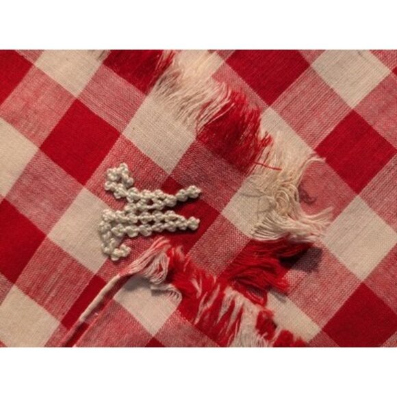 For Vintage Red And White Checkered Embroidered With The Letter W/ M Fringe - Picture 4 of 11